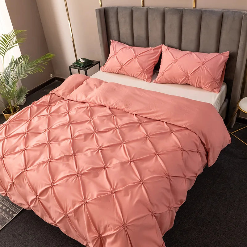 High Quality 3D Pinch Pleated Duvet Cover Set 220x240 Solid Color Single Double Twin Bedding Set Duvet cover