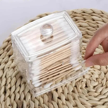 Organisateur de maquillage, boîte de rangement de cosmétiques, porte-coton-tige, boîte en plastique transparent avec couvercle anti-poussière