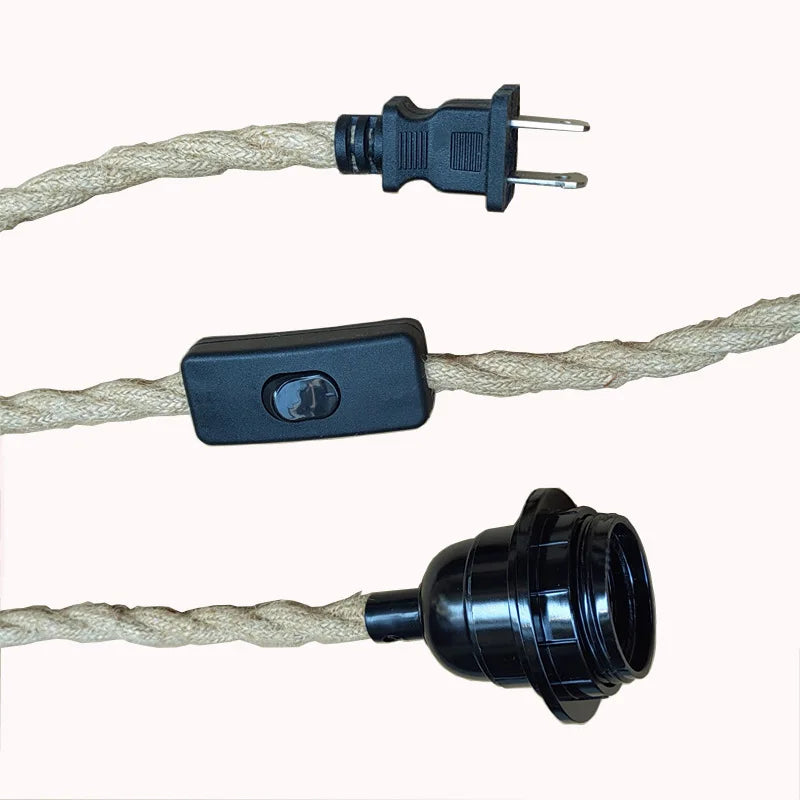 Cordon d'alimentation suspendu 2M 2.5M 4M, câbles en corde de chanvre E26 E27, support de lampe, prise ue avec fil de commutation, cordon de prise d'ampoule Edison, chaud