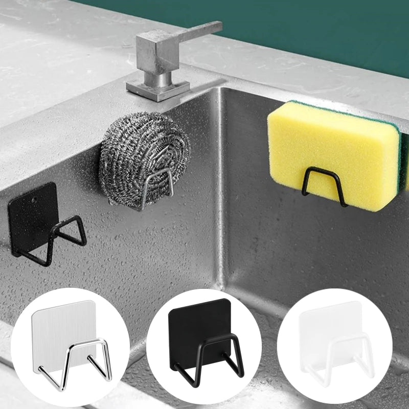 Kitchen Stainless Steel Sink Sponges Holder Self Adhesive Drain Drying Rack Kitchen Wall Hooks Accessories Storage Organizer