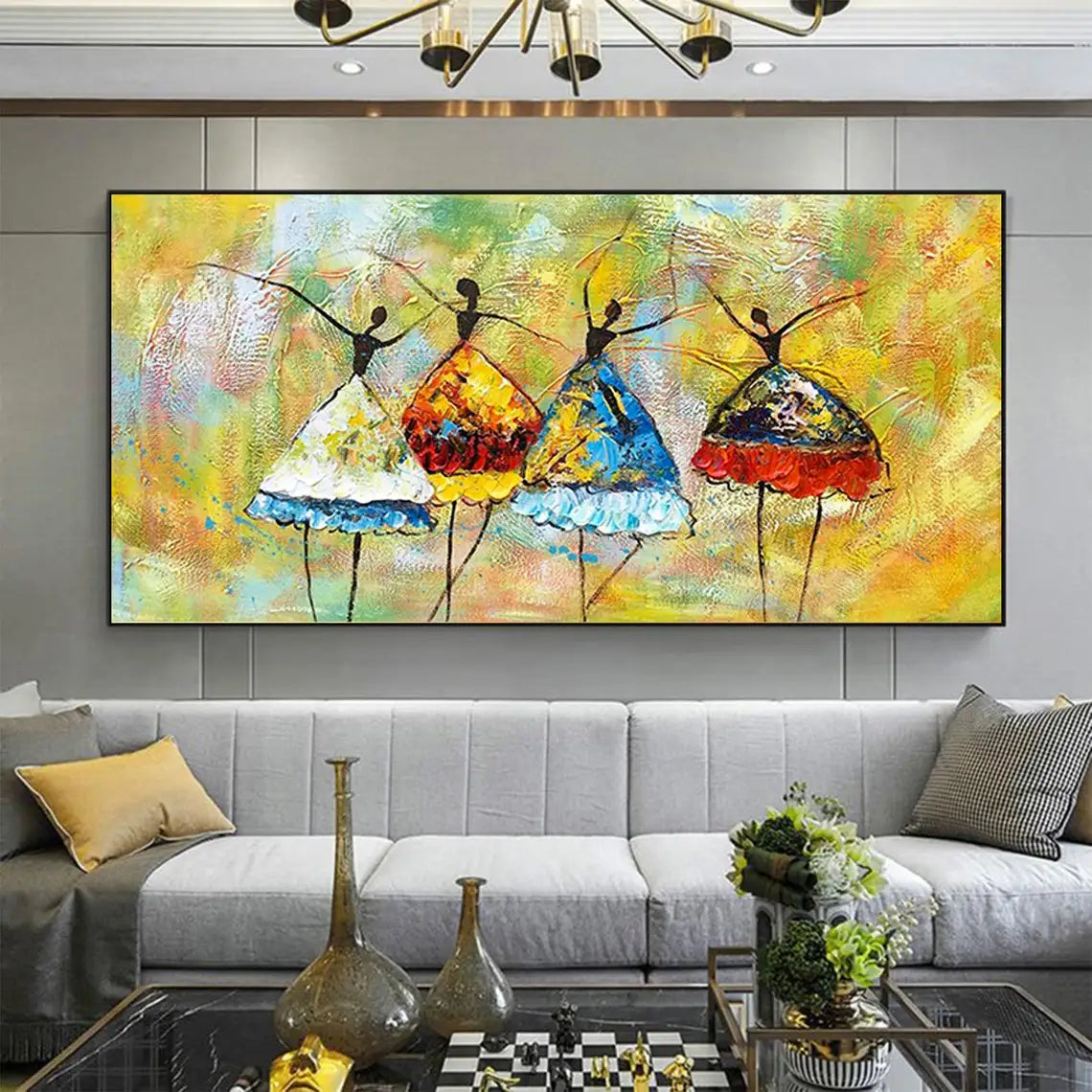 Large Original Abstract Colorful Dress Ballerina Hand Painted Oil Painting Textured Modern Acrylic Painting Living Room Wall Art