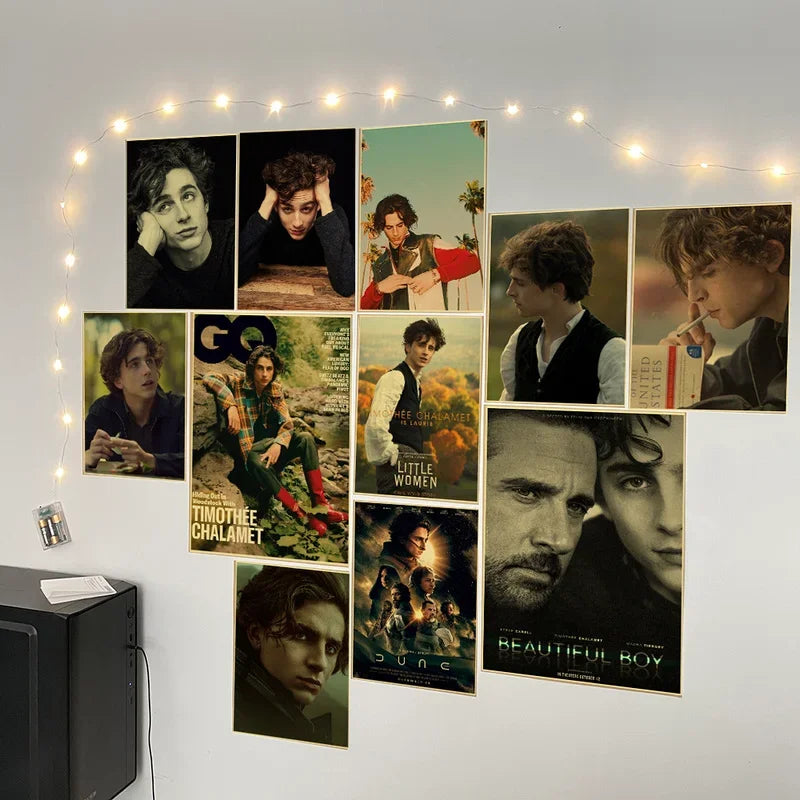 Póster retro de Timothee Chalamet, impresiones y carteles en papel Kraft, decoración para el hogar, la habitación, el bar, la cafetería, el cine, arte estético, pintura de pared