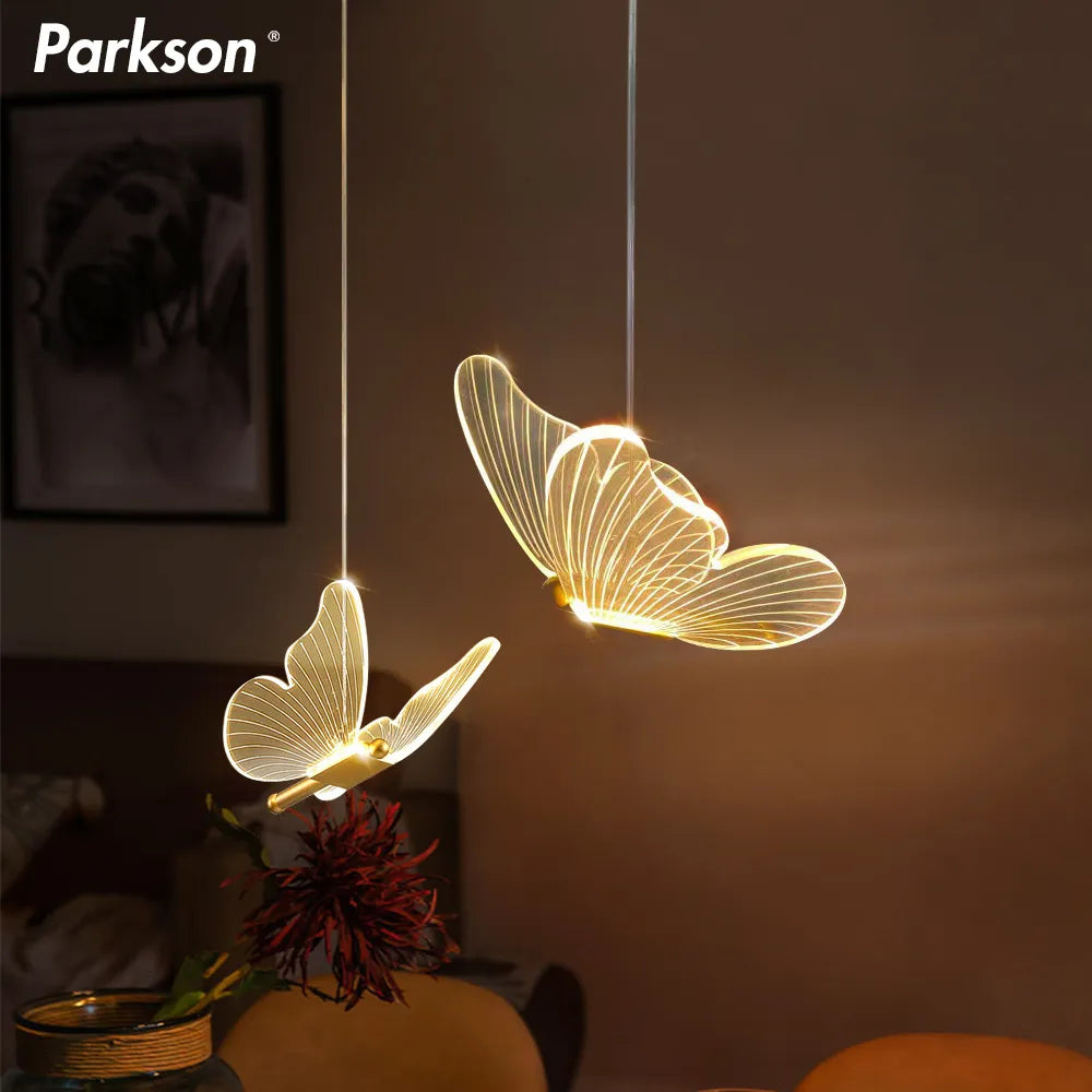 Butterfly Led Pendant Lights Nordic Golden Bedside Chandelier Lighting For Living Room Bedroom Bedside Lamps Indoor Lighting