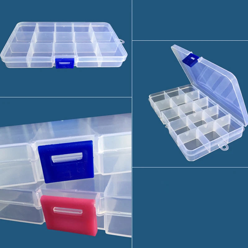 15 Grids Transparent Plastic Storage Organizer Compartment Adjustable Container Box For Jewelry Button Rectangle Box Case