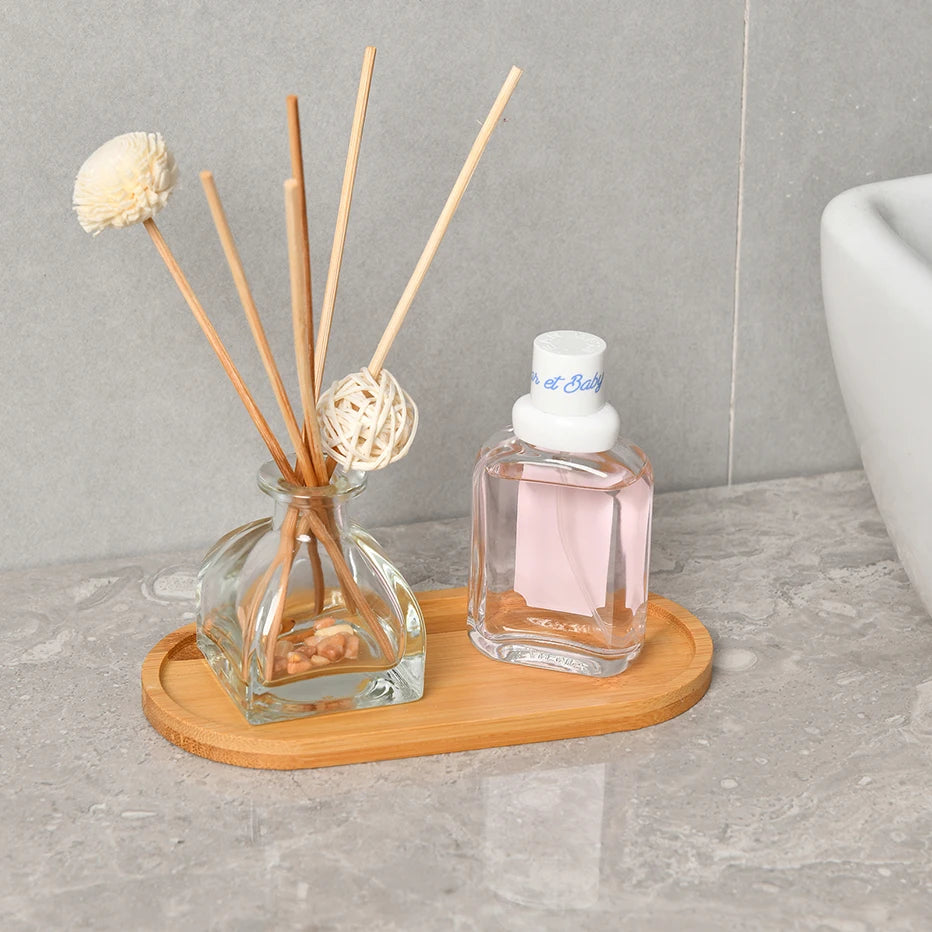 Wooden Soap Dispenser Tray Vanity Countertop Bottles Organizer Holder Round Square Candles Jewelry Storage Tray for Bathroom