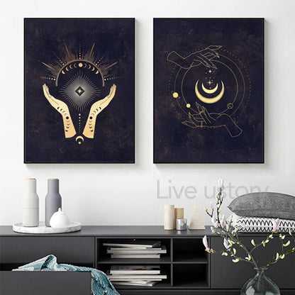 Witchy Wall Decoration Canvas Painting Sun and Moon Celestial Posters Witchcraft Art Prints Abstract Wall Pictures Home Decor