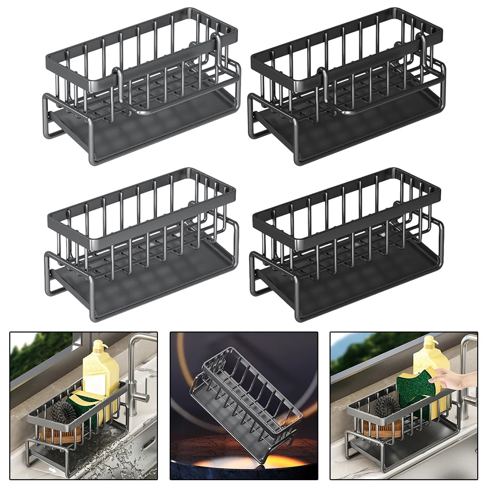 Rejilla para escurrir para fregadero de acero inoxidable para cocina, soporte para grifo de almacenamiento de esponja, escurridor de jabón, toallero, organizador, accesorios de cocina