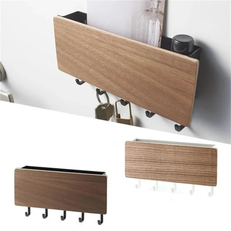 Colgador de llaves de bambú para colgar en la pared, organizador de pared, estante rectangular para llaves, ganchos para abrigos, decoración del hogar