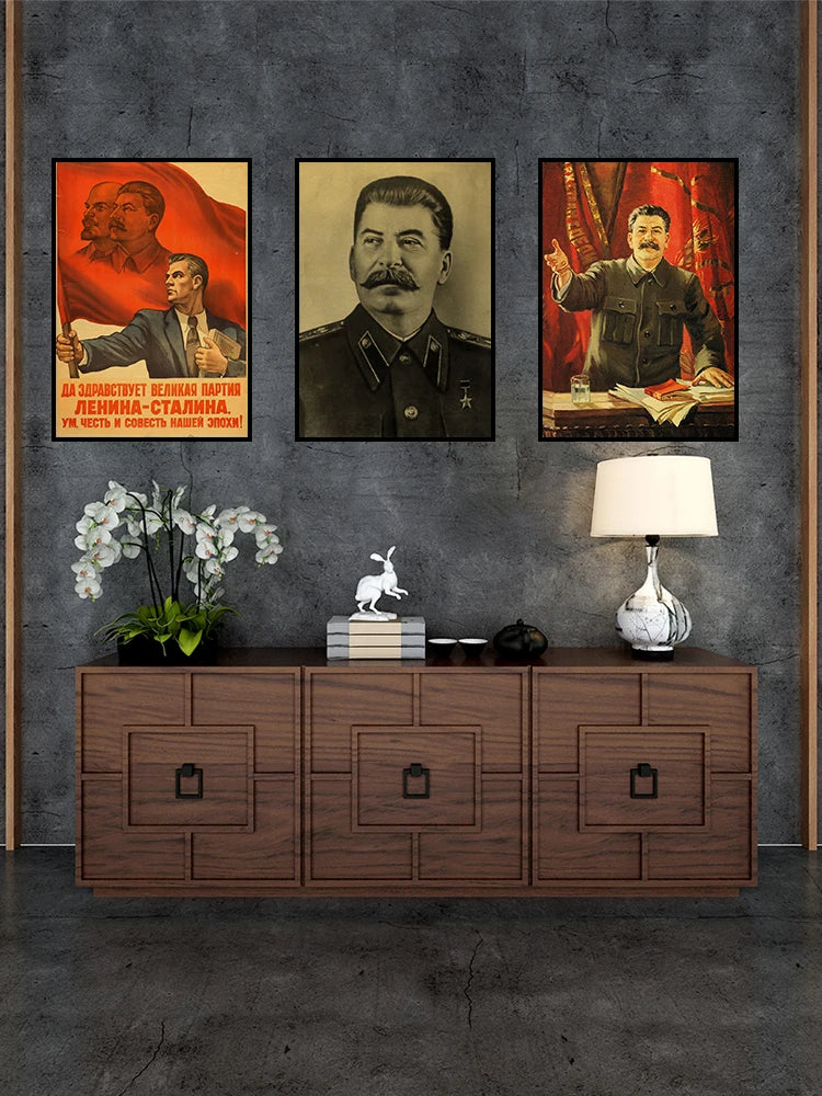 USSR CCCP Russian Stalin Portrait Soviet Retro Posters Art Painting Kraft Paper Prints Wall Sticker Room Bar Cafe Decoration