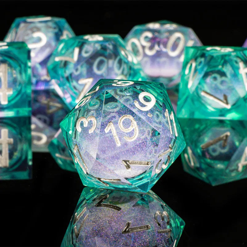 Dados de borde afilado de Dungeons and Dragons, dados de núcleo líquido, juego de dados de borde afilado de resina dnd, dados D20 d&amp;d, juego de dados Galaxy