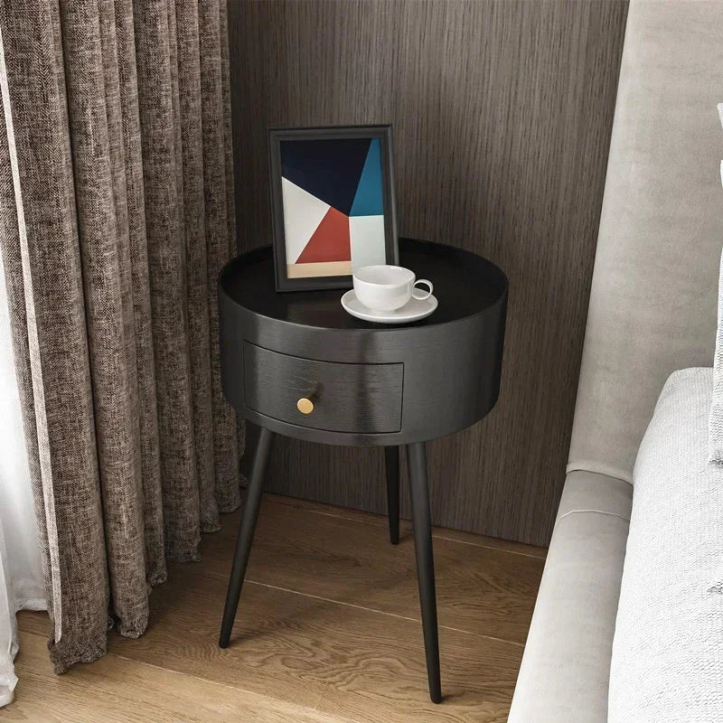 Mesitas de noche circulares versátiles: dormitorio moderno minimalista, fácil de instalar, mesita de noche de nogal negro, diseño que ahorra espacio