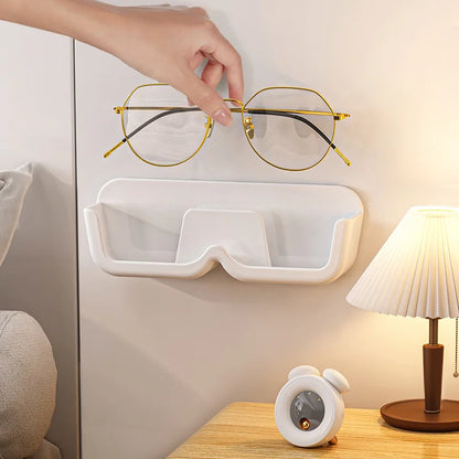 Vitrina de vidrio de alta gama, caja de almacenamiento para gafas, estante de almacenamiento para gafas de sol sin perforaciones montado en la pared, orden del hogar