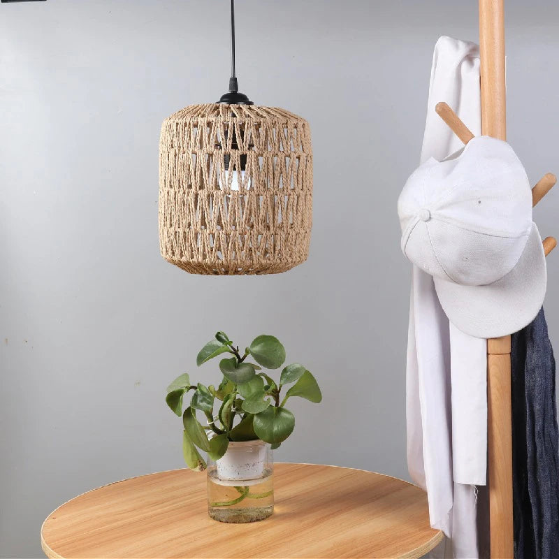 1PC Hand Weave Lampshade Rattan Hanging Lamp Shade Cafe Hotel Light Cover Ceiling Pendant Fixture For Home Restaurant Decors