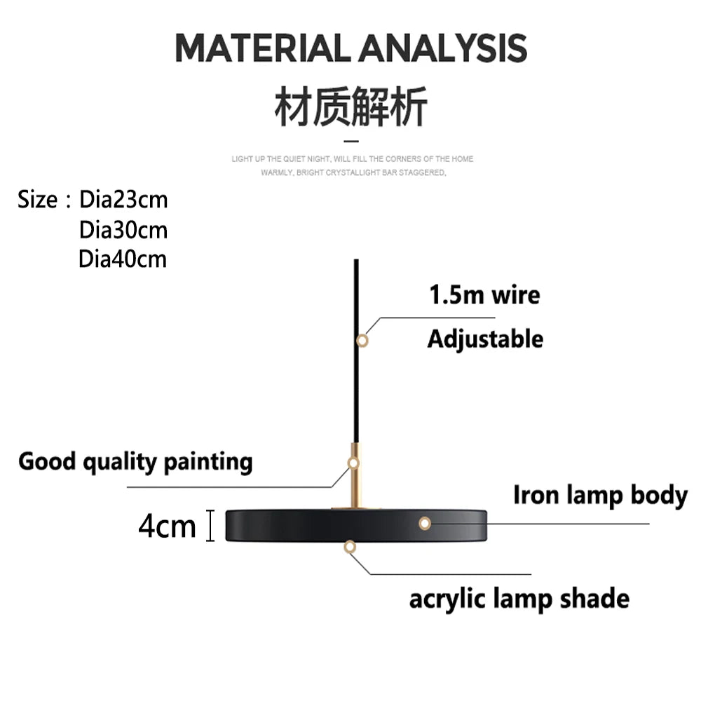 Lampe suspendue en métal minimaliste d'Europe du nord, lampe suspendue créative, moderne et Simple, soucoupe ronde pour lit et salle à manger