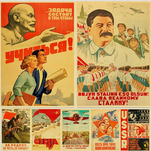 Carteles soviéticos de la URSS CCCP, pegatinas de pared de papel Kraft de Stalin, decoración vintage para el hogar, la habitación, el bar y la cafetería, pintura artística estética