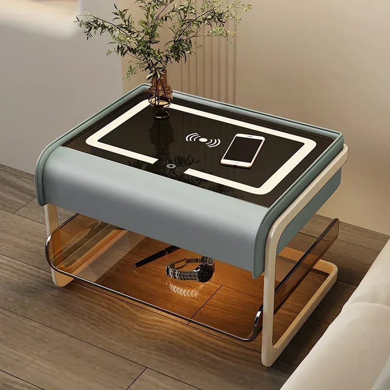 Smart Bedside Table Modern Simple Bedroom Luxury Nightstands Multifunctional Acrylic Wireless Charging Home  Furniture WKNS