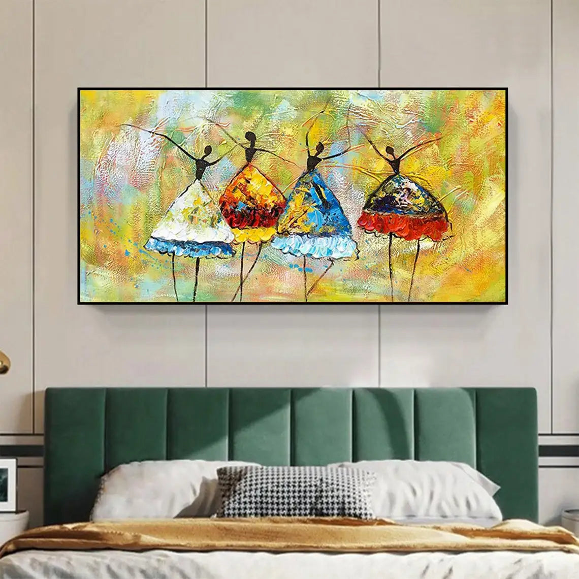 Large Original Abstract Colorful Dress Ballerina Hand Painted Oil Painting Textured Modern Acrylic Painting Living Room Wall Art