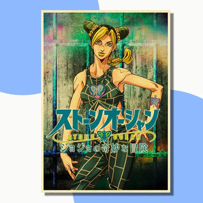 Póster de piedra oceánica para decoración del hogar, pósteres de JoJo's Bizarre Adventure, imágenes de pared de anime para habitación, papel Kraft, impresiones retro y barra de arte