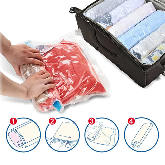 Roll-up Travel Compression Bags for Clothes Luggage Space Saver Bags for Packing Suitcases