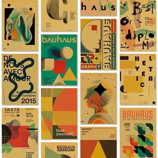 Póster Vintage de papel Kraft Bauhaus, carteles de estilo artístico de vanguardia, decoración de obras, pinturas artísticas de pared estéticas