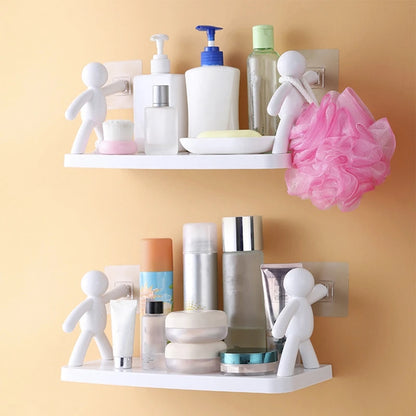 New Creative Bathroom Storage Shelves Cute White Doll Villain Shelves Shelf Self-adhesive Bathroom Cosmetics Storage Racks