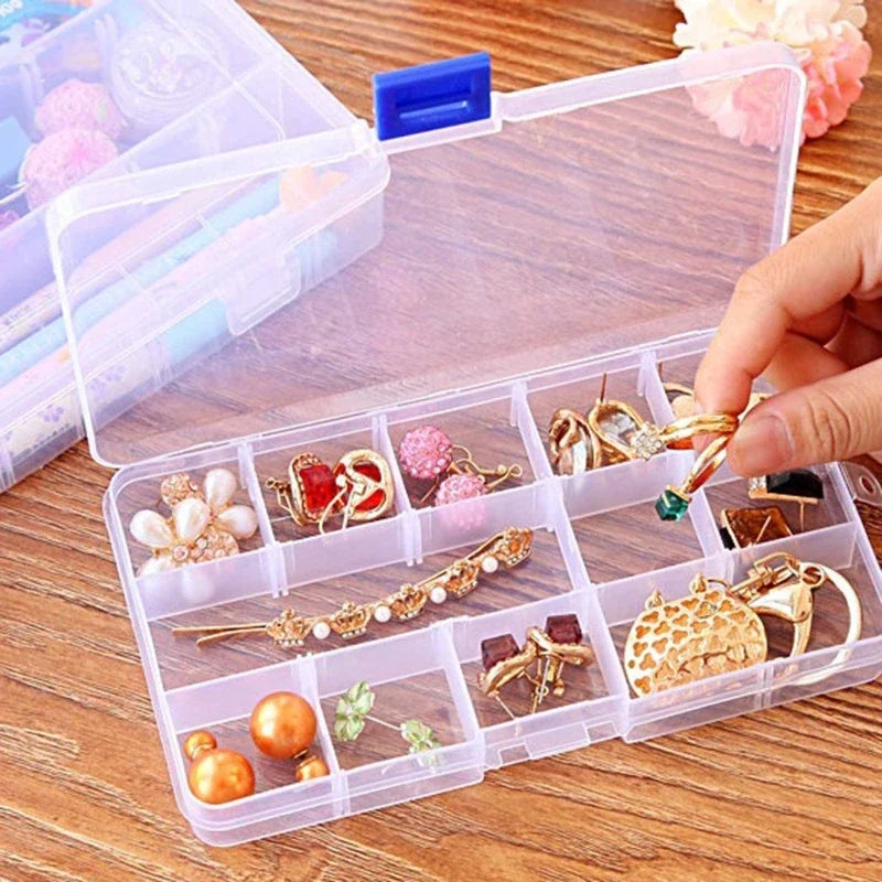 Portable Transparent Storage Box 10/15/24 Grids Plastic Clear Organizer with Cover Box for Jewelry Earrings Screw Nails Parts