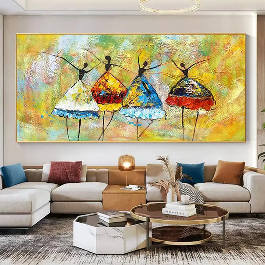 Large Original Abstract Colorful Dress Ballerina Hand Painted Oil Painting Textured Modern Acrylic Painting Living Room Wall Art