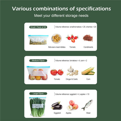 Sacs en plastique à fermeture éclair, sacs de stockage des aliments, organisateur de réfrigérateur réutilisable, conteneur de stockage en plastique pour la conservation des grains de fruits frais