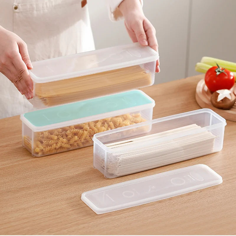 Recipiente para espaguetis y fideos de cocina, caja de almacenamiento para conservación de cereales para el hogar con tapa, caja para espaguetis, contenedor de alimentos para cocina