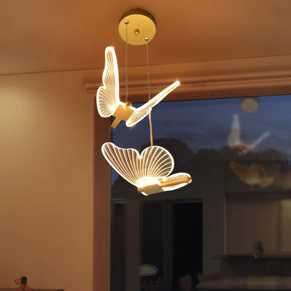 Butterfly Led Pendant Lights Nordic Golden Bedside Chandelier Lighting For Living Room Bedroom Bedside Lamps Indoor Lighting