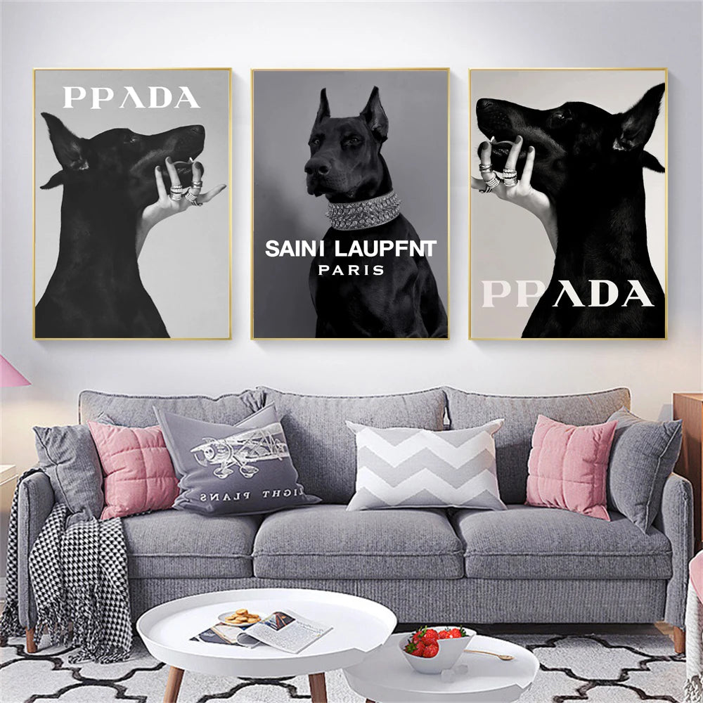 Póster de Doberman de moda de lujo, cuadro sobre lienzo para pared, impresiones, póster artístico de Doberman, decoración para sala de estar y cafeterías