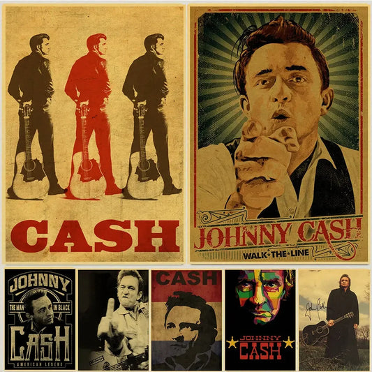 Pósteres retro del cantante de música country Johnny Cash de la época, decoración del hogar, papel de pared clásico Kraft, pintura artística de alta calidad