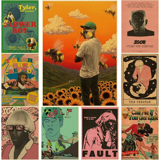 Póster retro del rapero Tyler The Creator Flower Boy/Vote Igor, impresiones en papel Kraft, decoración vintage para el hogar, la habitación, el bar y la cafetería, pintura artística para pared