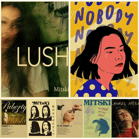 Pósteres de Mitski, impresiones retro en papel Kraft, Lush/Nobody/Be The Cowboy, decoración de pared para el hogar, la habitación, el bar y la cafetería, pinturas estéticas