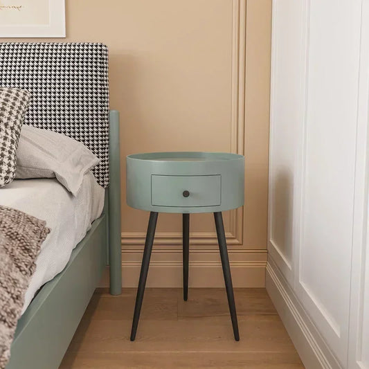 Versatile Circular Nightstands: Minimalist Modern Bedroom Easy Install Black Walnut Bedside Table Space-Saving Design