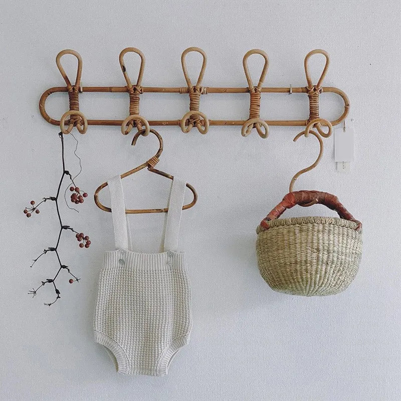 Rattan Wall Hooks Rattan Hanger Kids Garments Organizer Rack Clothes Hat Hanging Hook Kids Room Decor Hangers Clothing Storage