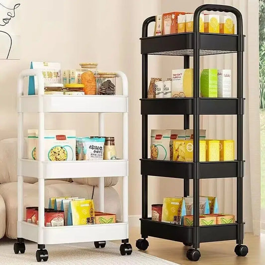 Estante de almacenamiento móvil para cocina, baño, dormitorio, estante de almacenamiento de aperitivos de varios pisos con ruedas, organizador, accesorios para el hogar