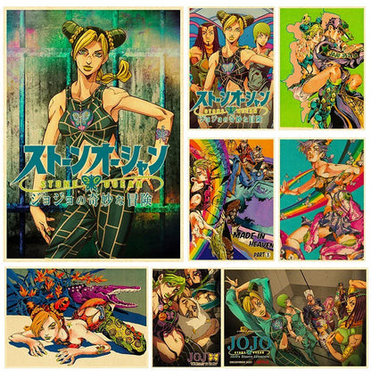 Póster de piedra oceánica para decoración del hogar, pósteres de JoJo's Bizarre Adventure, imágenes de pared de anime para habitación, papel Kraft, impresiones retro y barra de arte