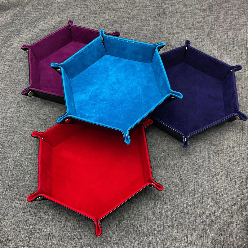 Porte-plateau de rangement pour jeu de dés hexagonaux pliant, Double face, cuir PU épais et velours, tapis à dés, fournitures de bureau