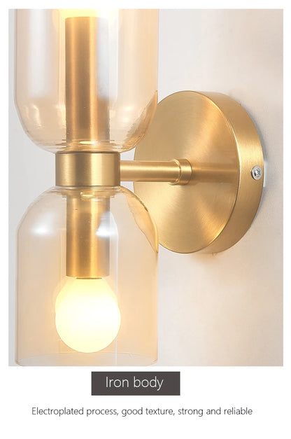 Scandinavian Led Wall Sconce Brass Interior Lamp with Glass Shade for Living Room Bedroom Creative Modern Wall Mirror Lighting