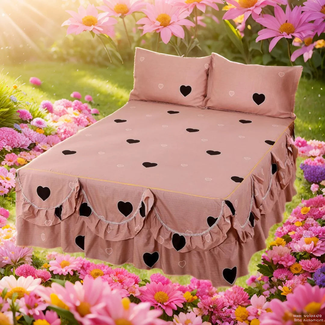 Princess 1-Piece RUFFLES Bedspread Dress Set - King/Queen Size Bed Sheets with Non-Slip Cover (1.5M/1.8M/2M) - Soft Home Bedding