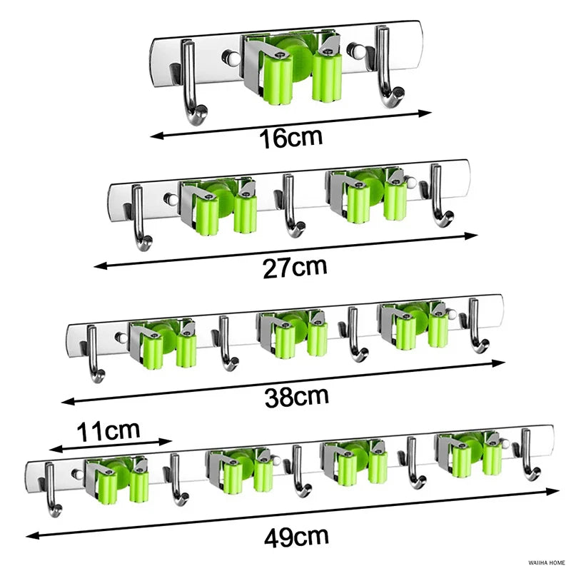 Soporte organizador de fregona para montaje en pared, gancho para escoba, gancho de almacenamiento de acero inoxidable, accesorios de organización para cocina y baño