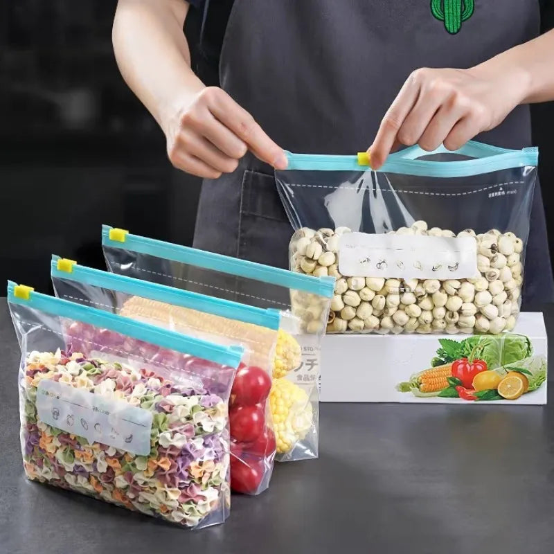 Sacs en plastique à fermeture éclair, sacs de stockage des aliments, organisateur de réfrigérateur réutilisable, conteneur de stockage en plastique pour la conservation des grains de fruits frais