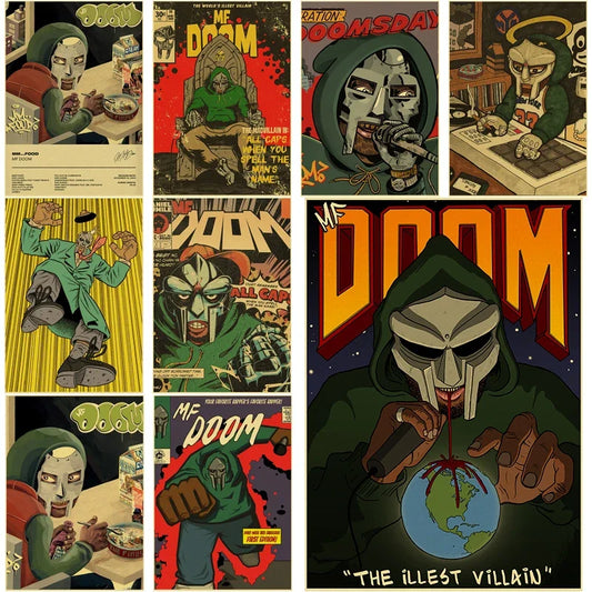 Retro MF Doom Posters Doomsday Kraft Paper Prints DIY Rapper Singer Vintage Home Room Bar Cafe Aesthetic Art Wall Decor Painting