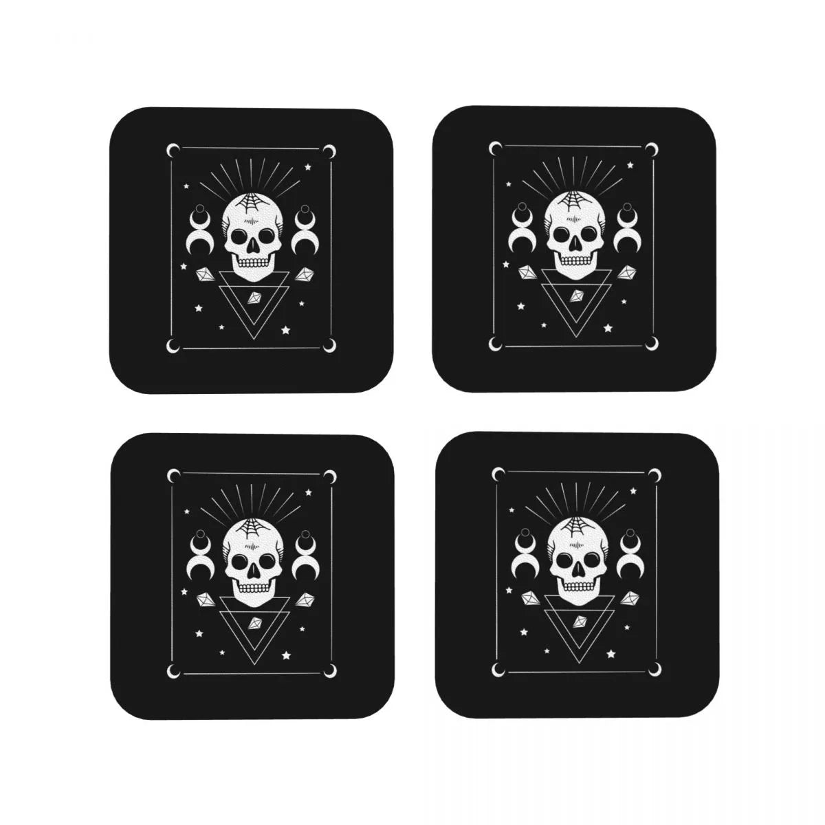 Skull & Witchcraft Symbols - Goth Coasters Coffee Mats Set of 4 Placemats Cup Tableware Decoration & Accessories Pads for Home