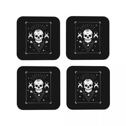 Crâne et symboles de sorcellerie-dessous de verre Goth tapis à café ensemble de 4 sets de table tasse vaisselle décoration et accessoires tampons pour la maison