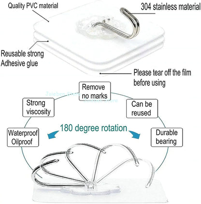 Crochets muraux transparents, crochets adhésifs polyvalents et robustes, cintres de porte, crochets de support de charge, salle de bain et cuisine solides
