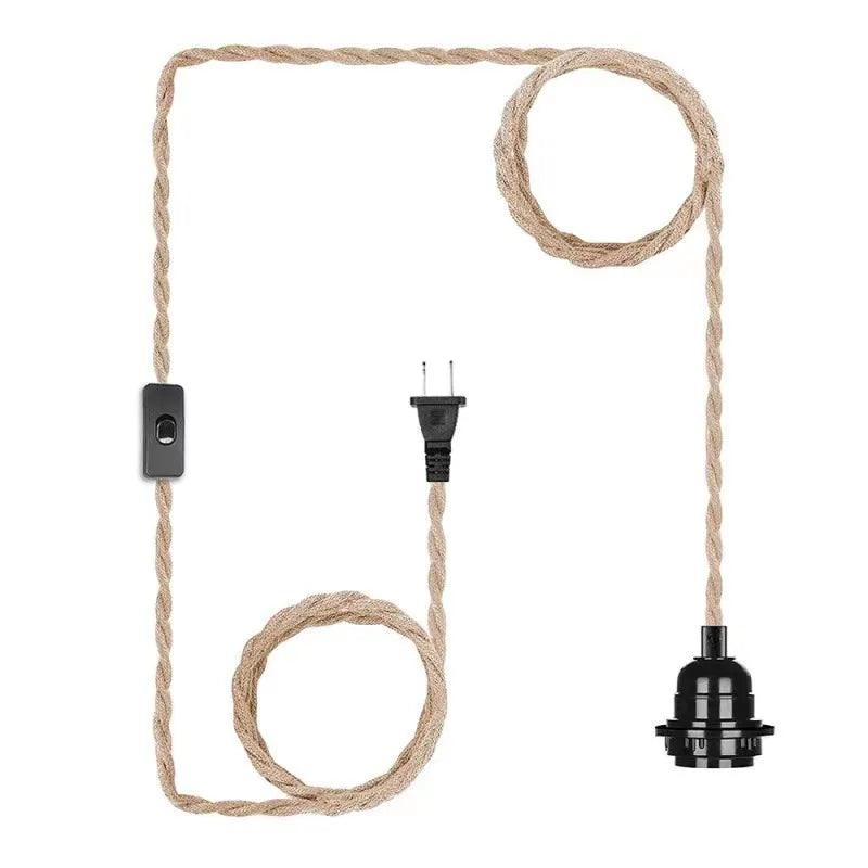 Cordon d'alimentation suspendu 2M 2.5M 4M, câbles en corde de chanvre E26 E27, support de lampe, prise ue avec fil de commutation, cordon de prise d'ampoule Edison, chaud