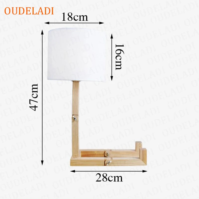 Robot Shape Wooden Table Lamp E14 Lamp Holder 110-240V Modern Cloth Art Wood Desk Table Lamp Parlor Indoor Study Night Light