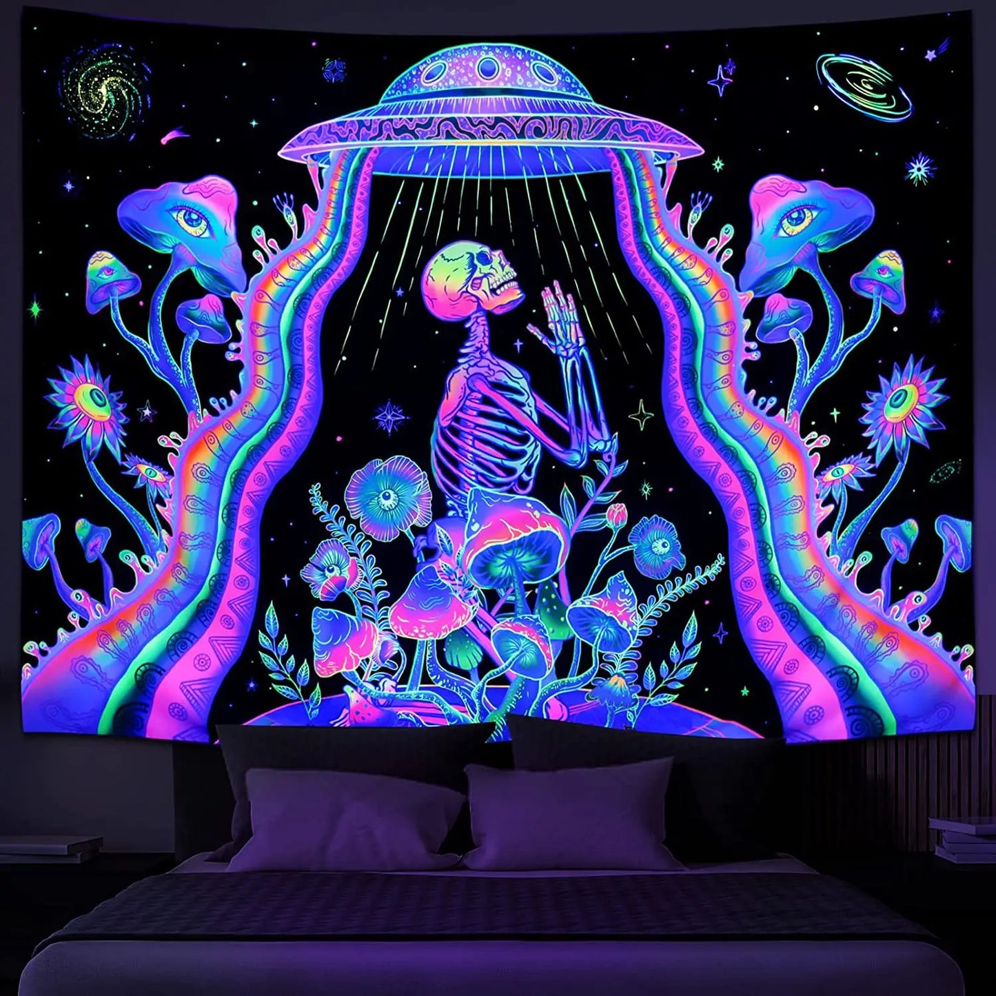 Tapisserie fluorescente Van Gogh Star Sky, Mandala esthétique sur le mur, tapisserie Trippy en tissu suspendu, décor psychédélique pour chambre à coucher